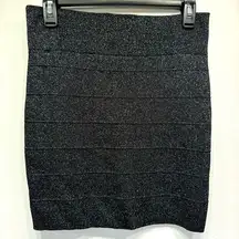 Rock & Republic Black & Silver Metallic Stretch Bodycon Mini Skirt Size Large