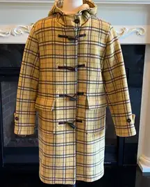 Yellow Brown Plaid Winter Coat Hooded Womens