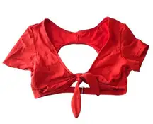 Xhilaration Bikini Top Crop Tie Front Short Sleeve Open Back Red M