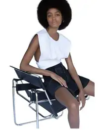 Zara Cropped Top Pleated Sleeveless Round Neck Open Sides Poplin Blouse White M