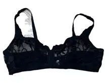 Lunaire Black Mesh Lace Wireless Bra 40DDD Sheer Embroidered Plus Size Gothic