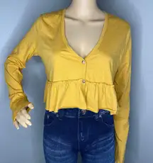 Urban Outfitters NWT  Mustard Yellow Cropped Long Sleeve Peplum Top Size Small