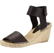 Vince Sophie Black Leather Wedge Espadrille Sandals