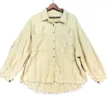 POL‎ Distressed Frayed Hem Button Down Oversized Shacket Jacket Large