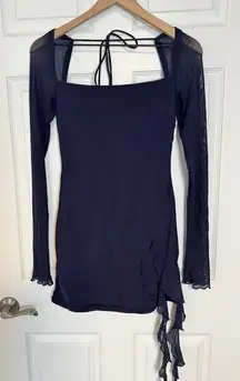 Lucy in the sky navy blue mesh long sleeve bodycon dress size medium