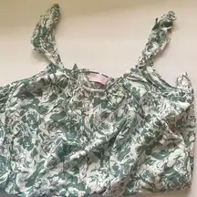 Pink Lily green floral ruffle sleeve romper, size large