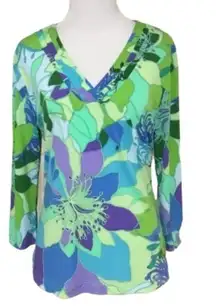 Peck & Peck Weekend 3/4 Sleeve Purple & Green Floral Stretch Casual Career Top S