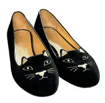 Charlotte Olympia Black Velvet Kitty Flat - size 39.5 (US 9.5)