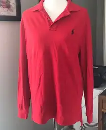 Polo Ralph Lauren Red Mesh Button Up Long Sleeve