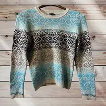 Talbots Women’s Fair Isle Lambswool Blend Blue‎ Black Gray Ombre Sweater Size M