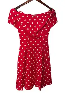Vintage 80s/90s Red & White polka dot off the shoulder A line dress Byer Too! 5
