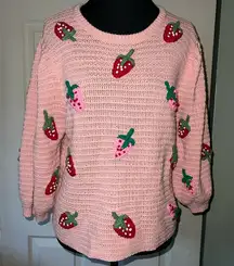 ZARA Pink Strawberry Balloon 3/4 Sleeve Sweater