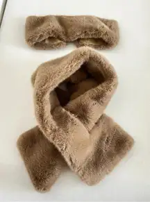 Chico's Scarf & Headband Set Pull Through Faux Fur Tan Brown
