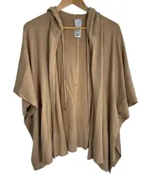 Chico's Camel Hooded Cashmere Blend Ruana Poncho Sweater - One Size