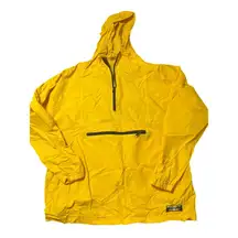 Vintage 90s LL Bean Yellow Windbreaker Rain Jacket Pullover Hood Pocket USA Sz S