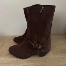 Diane Gilman Brown Suede Western Ankle Boots Womens 7.5W Studded Boho Riding