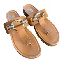 Franco Sarto Brielle Wedge Thong Sandal- tan/brown  - Size 7.5