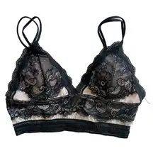 DYNAMITE Black Lace Sheer Illusion Triangle Long Line Bralette XS