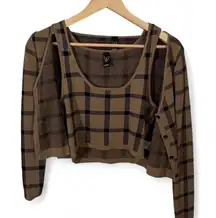 Windsor – Women Size Small/Medium Tan Black Plaid 2-Piece Crop Set Y2K Trendy