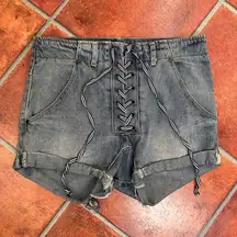One Teaspoon Blue Laceup Rolled Hem Distressed Denim Shorts Size 26