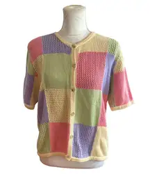Vintage Christopher Banks Chunky Rainbow Patchwork Button Up Cardigan Y2K Sz M