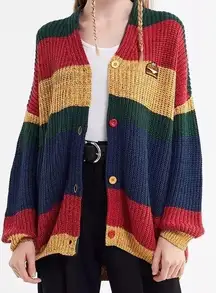 Lazy Oaf burger patch striped cardigan