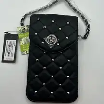 Badgley Mischka Quilted Vegan Leather Crossbody Black Phone Case Silver Stud NWT