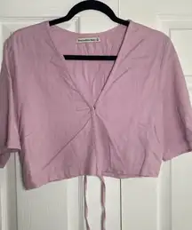 Abercrombie Fitch Womens Medium Pink Linen Blend Crop Top Tie Front