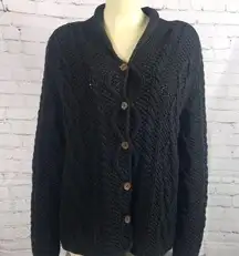 Tommy Bahama Black Heavy Fisherman's Sweater Cable-knit Cardigan EUC size Medium