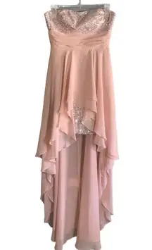 Hailey Logan Adrianna Papell Pink Chiffon Metallic Strapless Hi/Lo Prom Dress