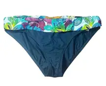 NWT La Blanca Vintage Y2K Ruched Tropical Waist Black Bikini Bottom Size 16 NEW