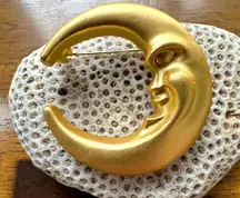 Crescent Moon Brooch Pin New Matte Gold Celestial Planet Astrology Ocean…