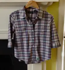 Vintage Button Up 5/8 Sleeve Plaid Shirt - Sz Medium