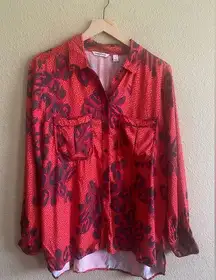 Country Road Australia Modal Button Down Blouse Red Black size 12 Top women's