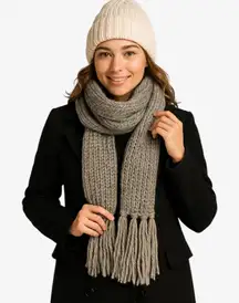 Centelli e Galluzzo Chunky Knit Wool Blend Scarf Taupe Gray 76”