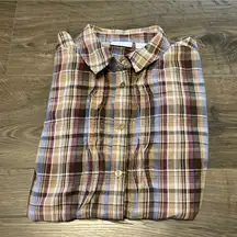 Vintage Liz Claiborne Tan Plaid Button-Down Shirt Western Style Shirt,Size Large