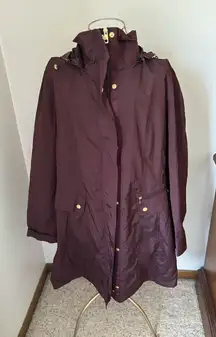 Cole Haan wine colored hooded rain jacket