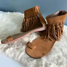 Jeffrey Campbell Borla Tan Suede Fringe Tassel Sandals