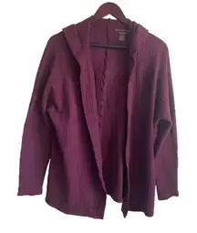 American Eagle Women Cardiga XS Maroon Open Front‎ Hood Waffle Knit Casual Comfy