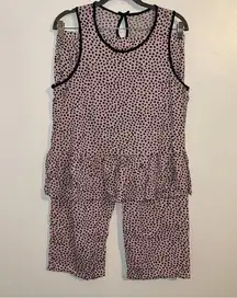 Kate Spade pink Polka Dot Peplum Ruffle Pajama Set Tank top capri bottom LARGE