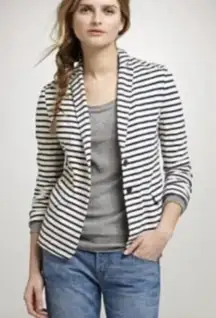 J Crew Blazer Womens XS Navy White Stripe Maritime Knit Jacket‎ Preppy Nautical