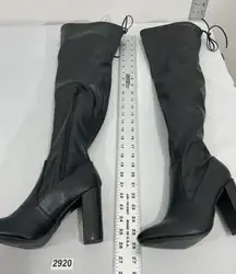 Womans Pretty Little Things Size 6 Black Faux Leather Pull On Heel Otk Boots