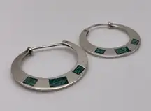 Vintage  Gemstone Inlay Flat Hoop Earrings