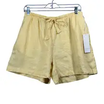 Calypso St Barth 100% Linen Shorts M Yellow Palm Tree Embroidered Beach Resort