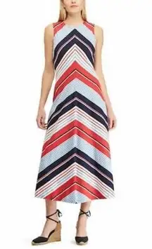 CHAPS Women's Chevron Striped Sleeveless Midi Dress Size Large