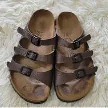 Vtg Birkis Birkenstock Distressed Pebble Grain Leather Sandals Brown Sz 39 / L8