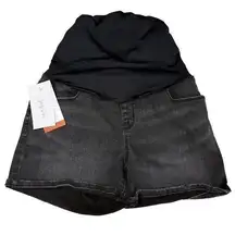Isabel Maternity Crossover Panel Super Stretch Denim Jean Midi Shorts Sz 6 Black