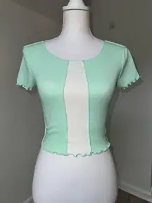 Aeropostale Seriously Soft Baby Tee XS Mint Green Ribbed Lettuce Hem Y2K