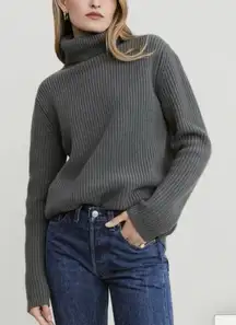 Jenni Kayne 100% Cashmere Ribbed Knit Turtleneck Sweater Gray Large Women’s