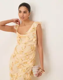 ASOS DESIGN 3D flower draped ruffle sleeve midaxi dress with ditsy floral print